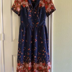 Modcloth Navy Dress with Orange and Cream Floral Print